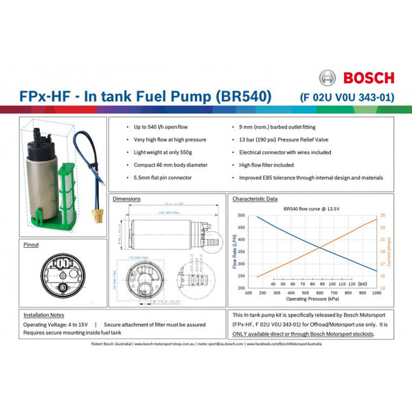 Bosch 540 l/h Intank fuel pump